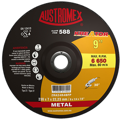 [AUS-588] DISCO P/DESBASTE METAL 9 X 1/4 X 7/8 MOD. KREATOR (SUBST. A 383, 779)