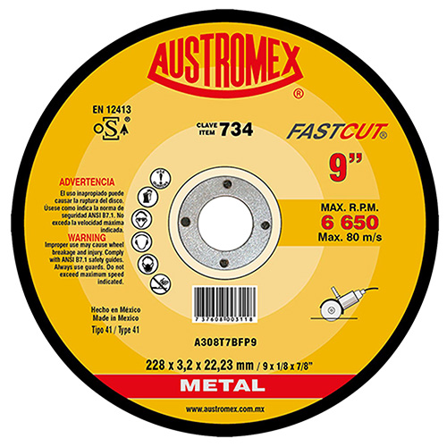 [AUS-734] DISCO P/CORTE METAL 9 X 1/8 X 7/8 (PLANO)