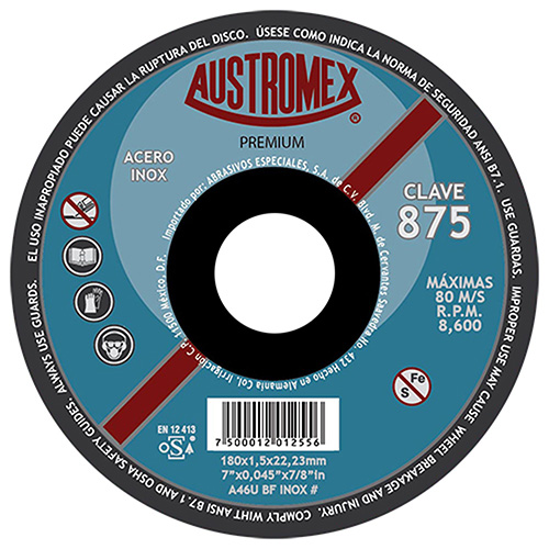 [AUS-875] DISCO P/CORTE METAL SUPERDELGADO 7 X 0.045 X 7/8 (CUBO) AC. INOX.