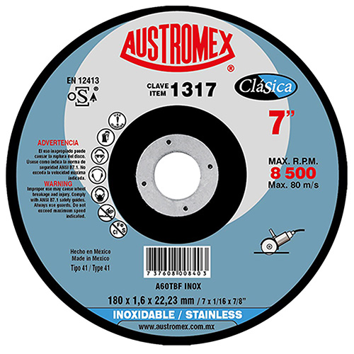 [AUS-1317] DISCO P/CORTE ACERO INOXIDABLE 7X1/16X7/8 (PLANO)