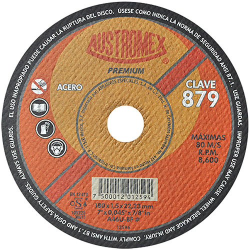 [AUS-879] DISCO P/CORTE METAL SUPERDELGADO 7 X 0.045 X 7/8 AC. AL CARBON PREMIUM MAX. REND