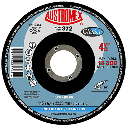 [AUS-372] DISCO P/DESBASTE ACERO INOXIDABLE 4 1/2 X 1/4 X 7/8 PROFESIONAL