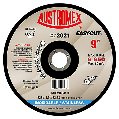 [AUS-2021] DISCO P/CORTE ACERO INOXIDABLE SUPERDELGADO 9 X .040 X 7/8 EASY CUT