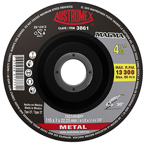 [AUS-3861] DISCO P/DESBASTE METAL 4 1/2 X 1/4 X 7/8 MOD. MAGMA (SUBST. A 1140)
