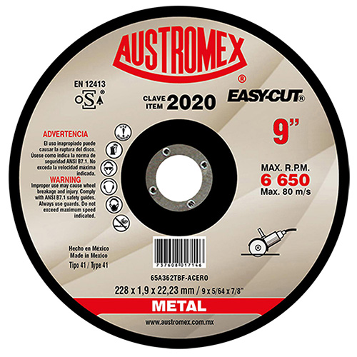 [AUS-2020] DISCO P/CORTE METAL SUPERDELGADO 9 X .1/16 X 7/8 EASY CUT