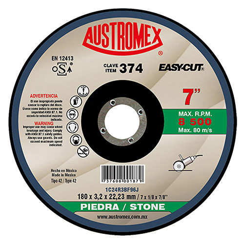 [AUS-374] DISCO P/CORTE PIEDRA 7 X 3/32 X 7/8 (CUBO)