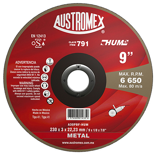 [AUS-791] DISCO P/CORTE PLANO 9 X 3/32 X 7/8 AC. AL CARBON LINEA HUM