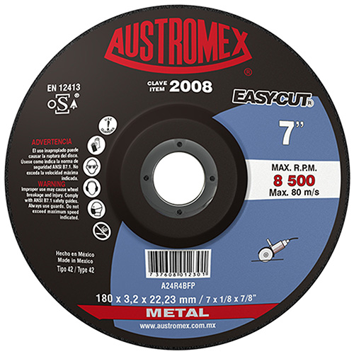 [AUS-2008] DISCO P/CORTE METAL 7 X 1/8 X 7/8 (CUBO) EASY CUT