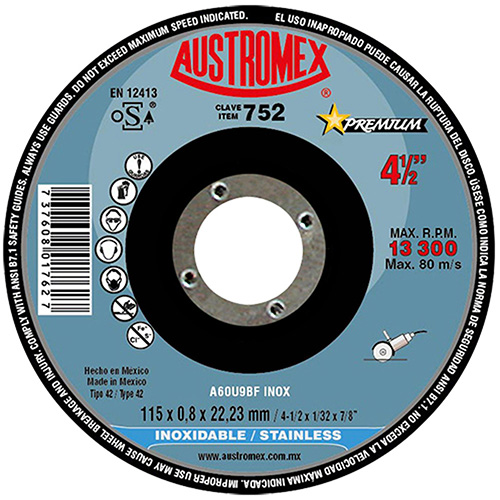 [AUS-752] DISCO P/CORTE METAL SUPERDELGADO 4 1/2 X 1/32 X 7/8 (CUBO T27) AC. INOX.