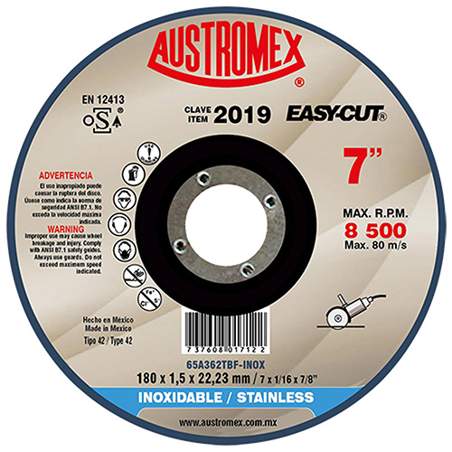 [AUS-2019] DISCO P/CORTE ACERO INOXIDABLE SUPERDELGADO 7 X.1/16 X 7/8 EASY CUT