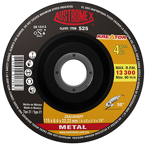 [AUS-525] DISCO P/DESBASTE METAL 4 1/2 X 1/4 X 7/8 MOD. KREATOR (SUBST. A 774,386)