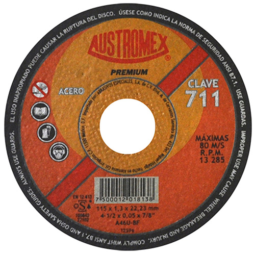 [AUS-711] DISCO P/CORTE METAL SUPERDELGADO 4 1/2 X 1/16 X 7/8 AC. AL CARBON PREMIUM MAX. R