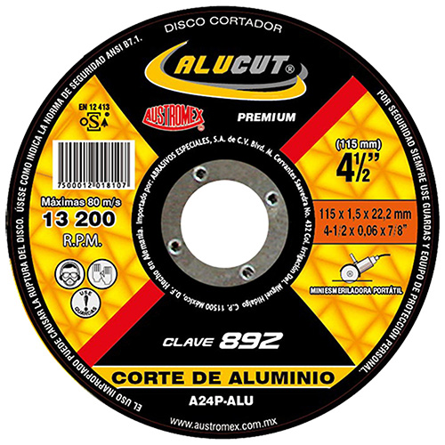 [AUS-892] DISCO P/CORTE SUPERDELG. 4 1/2 X 1/16 X 7/8 P/ALUMINIO A24P-ALU