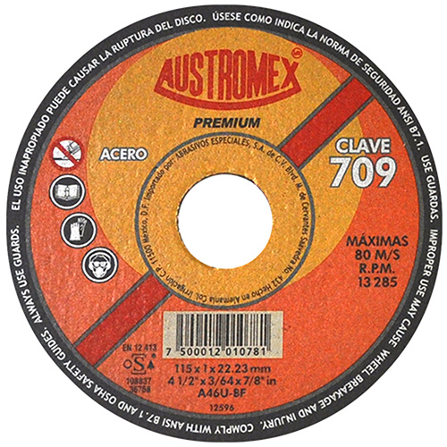 [AUS-709] DISCO P/CORTE METAL SUPERDELGADO 4 1/2 X 3/64 X 7/8 AC. AL CARBON PREMIUM MAX. R