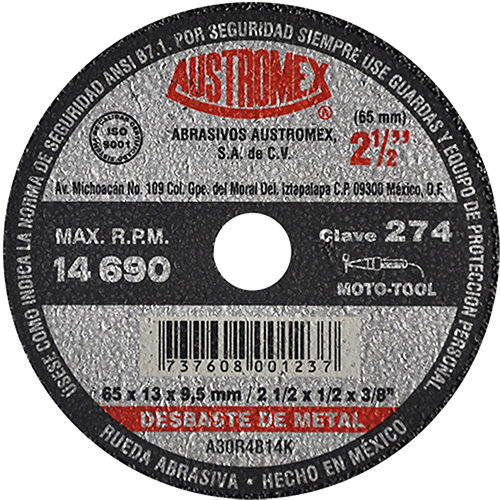 [AUS-274] RUEDA DE 2 1/2 X 1/2 X 3/8 GRANO 30 (GRUESO) P/MOTOTOOL
