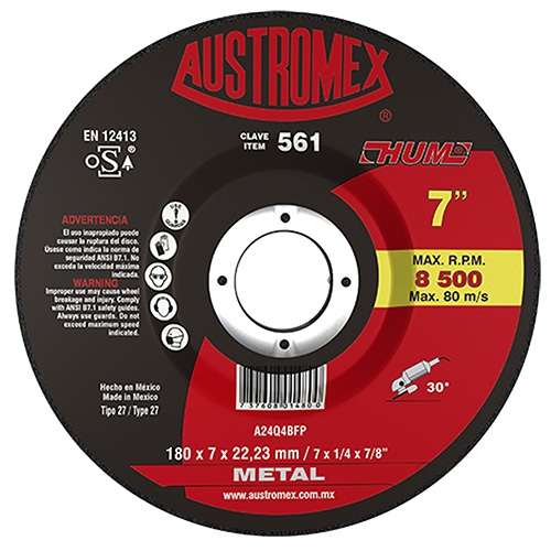 [AUS-561] DISCO P/DESBASTE METAL 7 X 1/4 X 7/8 LINEA HUM ROJO
