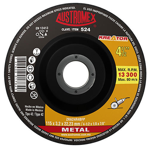 [AUS-524] DISCO P/CORTE METAL 4 1/2 X 1/8 X 7/8 MOD. KREATOR (SUBST. A 390, 368)