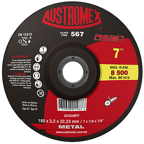 [AUS-567] DISCO P/CORTE METAL 7 X 1/8 X 7/8 LINEA HUM ROJO MUY BAJO PRECIO