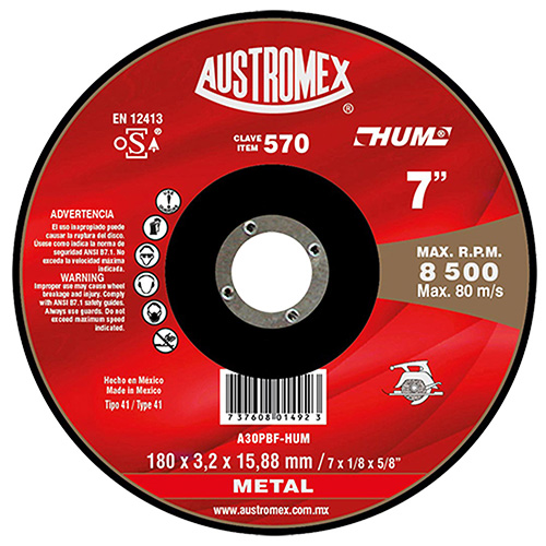 [AUS-570] DISCO P/CORTE METAL 7 X 1/8 X 5/8 LINEA HUM ROJO MUY BAJO PRECIO