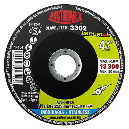 [AUS-3302] DISCO P/CORTE METAL SUPERDELGADO 4 1/2 X 1mm X 7/8 ACERO INOX. LINEA IMPERIAL