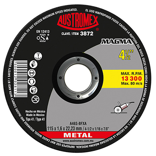 [AUS-3872] DISCO P/CORTE METAL SUPERDELGADO 4 1/2 X 1.6mm X 7/8 P/ACERO AL CARBON LINEA MAG