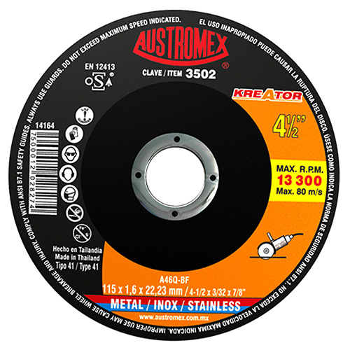 [AUS-3502] DISCO P/CORTE METAL SUPERDELGADO 4 1/2 X 1.6mm X 7/8 P/ AC. AL CARBON E INOX. LI