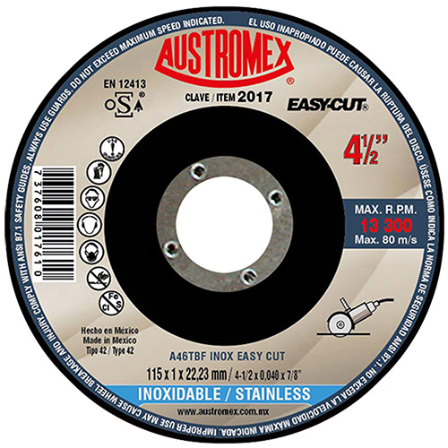 [AUS-2017] DISCO P/CORTE METAL SUPERDELGADO 4 1/2 X 3/64 X 7/8(CUBO) AC. INOX.
