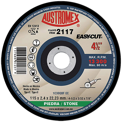[AUS-2117] DISCO P/CORTE PIEDRA 4 1/2 X 3/32 X 7/8 (PLANO) EASY CUT P/MINIESMERILADORA