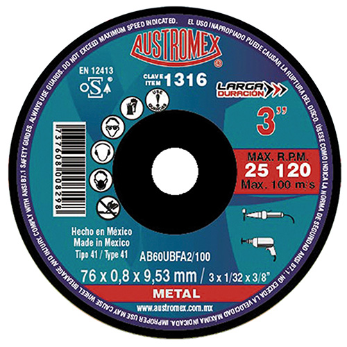 [AUS-1316] DISCO P/CORTE METAL SUPERDELGADO 3 X 1/32 X 3/8