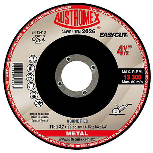 [AUS-2026] DISCO P/CORTE METAL 41/2 X 1/8 X 7/8 (CUBO) LINEA A24-ECO