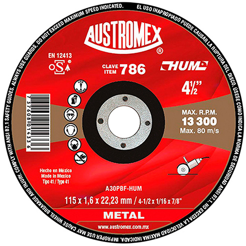 [AUS-786] DISCO P/CORTE PLANO 4 1/2 X 1/16 X 7/8 AC. AL CARBON LINEA HUM