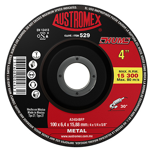 [AUS-529] DISCO P/DESBASTE 4 X 1/4 X 5/8 LINEA HUM ROJO MUY BAJO PRECIO