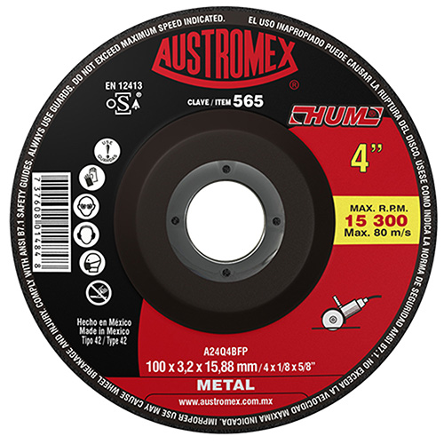 [AUS-565] DISCO P/CORTE METAL 4 X 1/8 X 5/8 LINEA HUM ROJO MUY BAJO PRECIO
