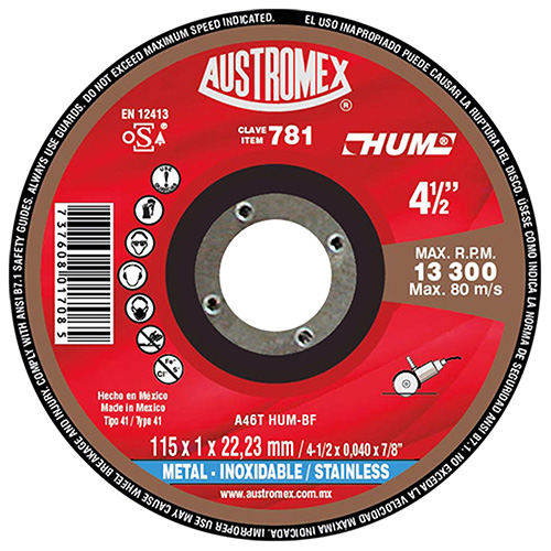 [AUS-781] DISCO P/CORTE METAL SUPERDELGADO 4 1/2 X 3/64 X 7/8 AC. AL CARBON EASY CUT MAX.