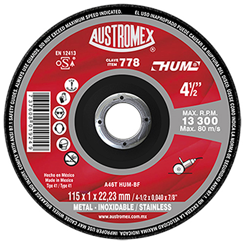 [AUS-778] DISCO P/CORTE SUPERDELG. 4 1/2 X 0.040 X 7/8 AC. AL CARBON TIPO HUM (SUPER PERFORMANCE)