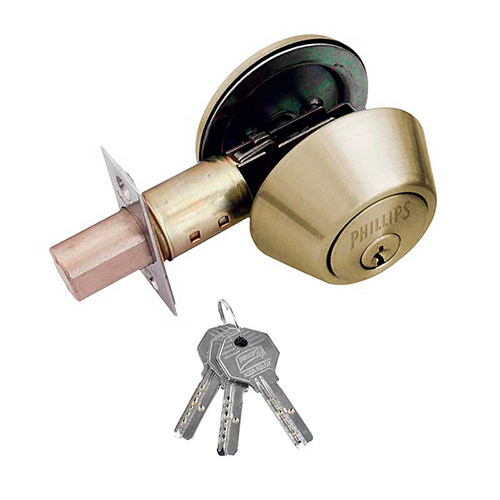 [PHI-MX5348] CERROJO P/SEGURIDAD LLAVE-LLAVE C/LLAVE DE PUNTOS LATON BRILLANTE (PHY-5348)