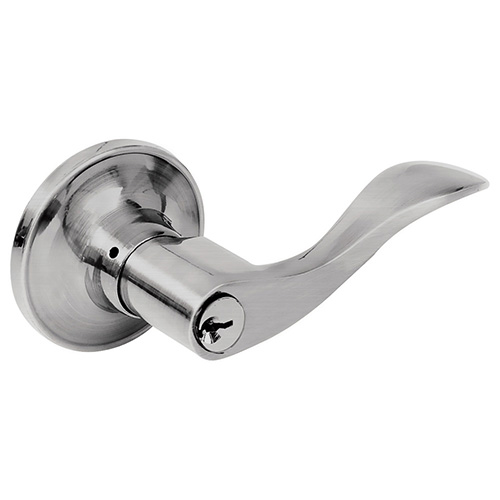 [LOC-16MA] MANIJA TUBULAR CURVA FUNCIÓN ENTRADA Y RECÁMARA, NÍQUEL SATINADO, LLAVE ESTÁNDAR, BLÍSTER
