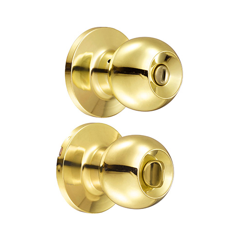 [LOC-16PO] POMO TUBULAR BOLA FUNCIÓN RECÁMARA, LATÓN BRILLANTE, LLAVE ESTÁNDAR, BLÍSTER