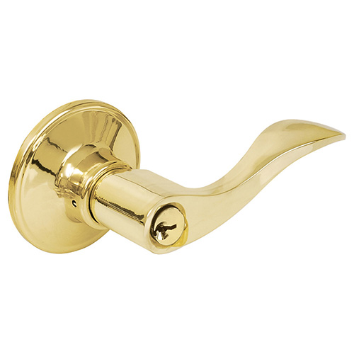 [LOC-19MA] MANIJA TUBULAR CURVA FUNCIÓN BAÑO, LATÓN BRILLANTE, LLAVE ESTÁNDAR, BLÍSTER