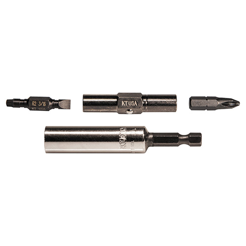 [KLE-32605] KIT DE EXTENSION C/5 PUNTAS CUADRO 2, PH2, PLANA 3/16 Y HEX. 1/4, 3/8