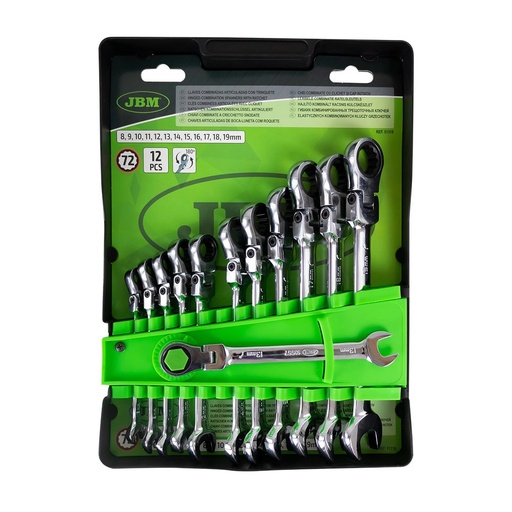 [JBM-51318] JUEGO DE 12 LLAVES COMBINADAS MM CON MATRACA DE 8 A 19 MM C/ESTUCHE