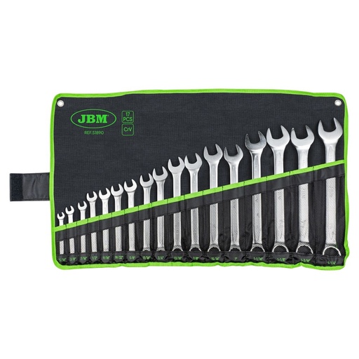 [JBM-51890] JUEGO DE 17 LLAVES COMBINADAS EN PULGADAS STD. C/ESTUCHE
