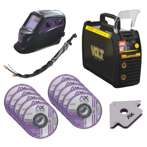 [VOL-210TBV-C3] COMBO SOLDADORA INV MIGMMA TIG LIFT 200 AMP BIVOLT CARETA 10 DISCOS ESQUINA MAGNETICA Y ANTORCHA TIG WP26