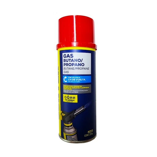 [SUR-LGAES-OLD] GAS BUTANO PROPANO EN LATA 220 GR CON VALVULA DE 1/4 DE VUELTA