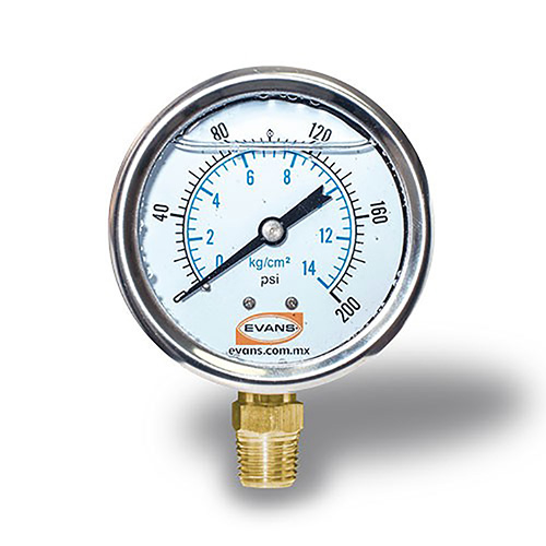[EVA-MA200-1/4G] MANOMETRO 1/4NPT DE GLICERINA CARATULA 0-200 PSI