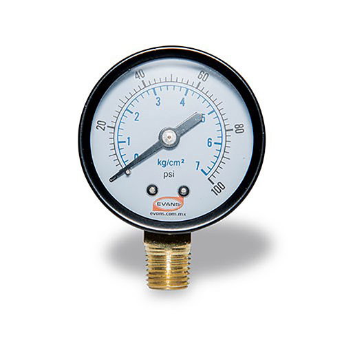 [EVA-MA100-1/4] MANOMETRO 1/4NPT CARATULA 2 0-100 PSI P/HIDRONEUMATICO