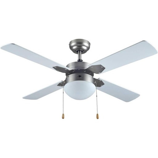 [AXO-V4203] VENTILADOR DE TECHO DE 42 PULGADAS DE 60 WATTS CON LUZ Y CADENA COLOR NIQUEL SATINADO Y ASPAS BLANCAS MOD. BREZZA