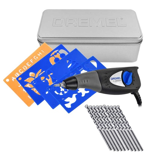 [DRE-F0130290LE+C01] COMBO GRABADOR MULTIPLE AJUST. (PTA. DE CARBURO) C/PLANTILLAS Y ESTUCHE METAL+10 BROCAS DE CONCRETO 3/8X6