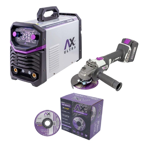 [AXT-307MF-C1] COMBO SOLDADORA INVERSOR DE 300 AMP MULTIFASE 220/440 V+MINIESMERILADORA INALAM.+50 DISCOS ABRASIVOS DE 4 1/2