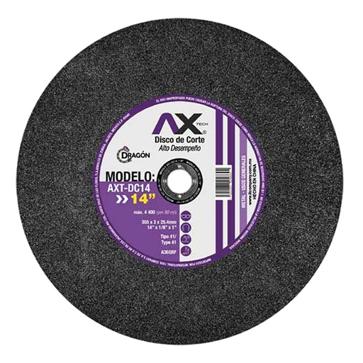 [AXT-DC14] DISCO DE CORTE P/METAL Y ACERO INOXIDABLE T41 DE 14 X 1/8 X 1